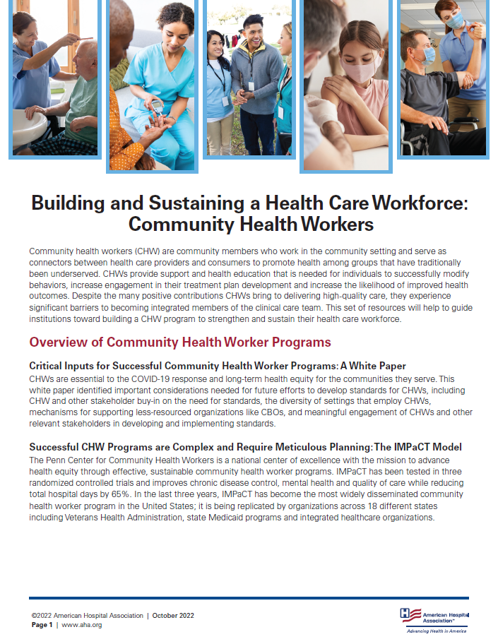 Building and Sustaining a Health Care Workforce Community Health